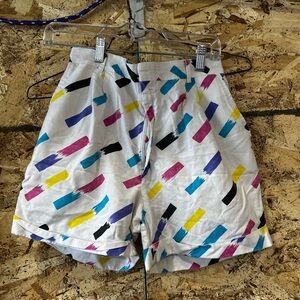 Vintage Brushstroke Pattern High Waisted Shorts